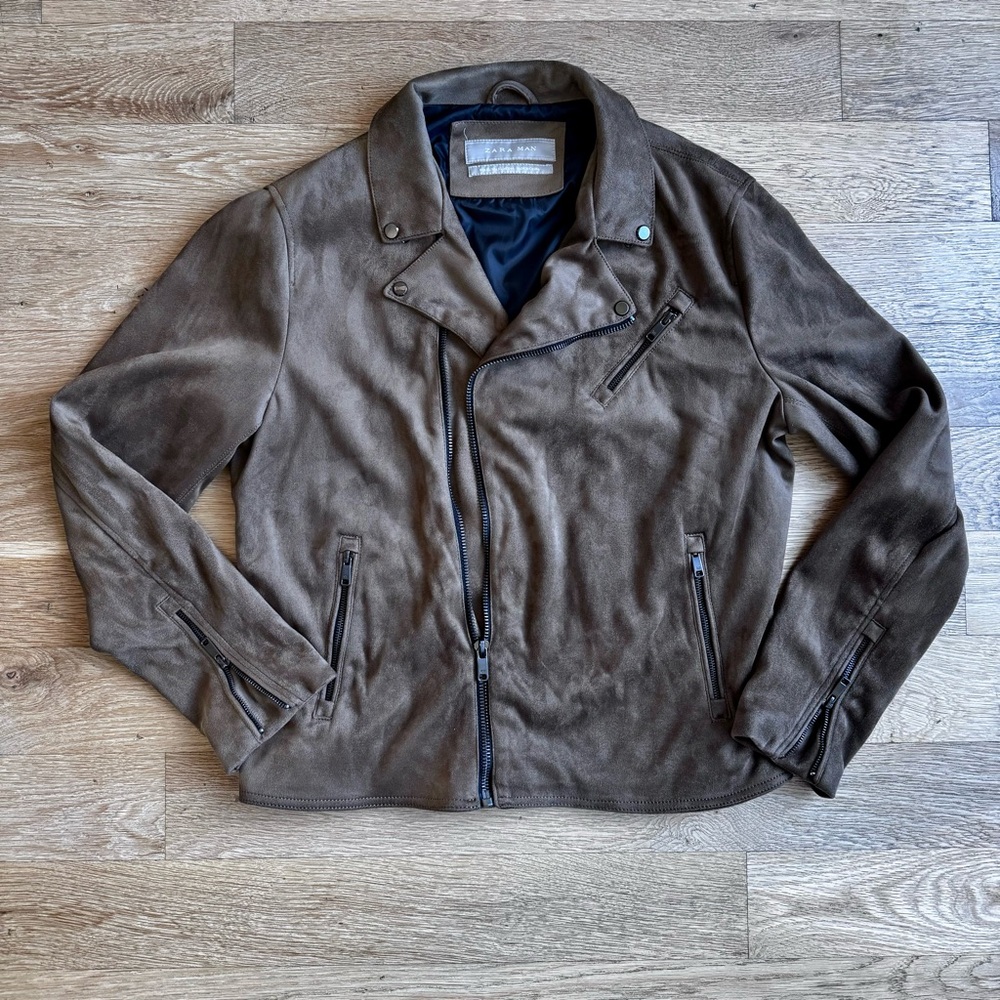 Suede-like Brown Biker Jacket